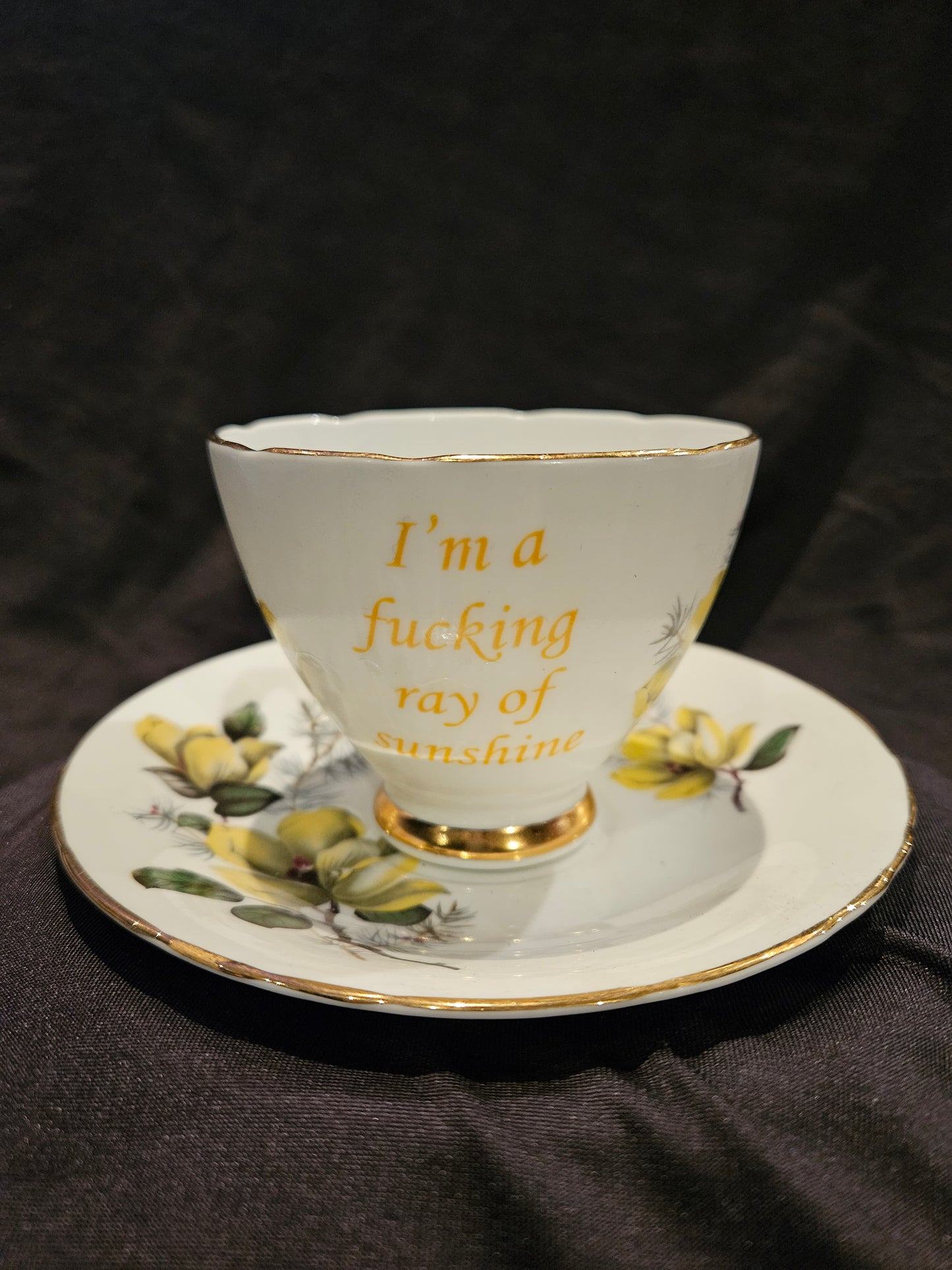 I'm a fucking ray of sunshine teacup and saucer